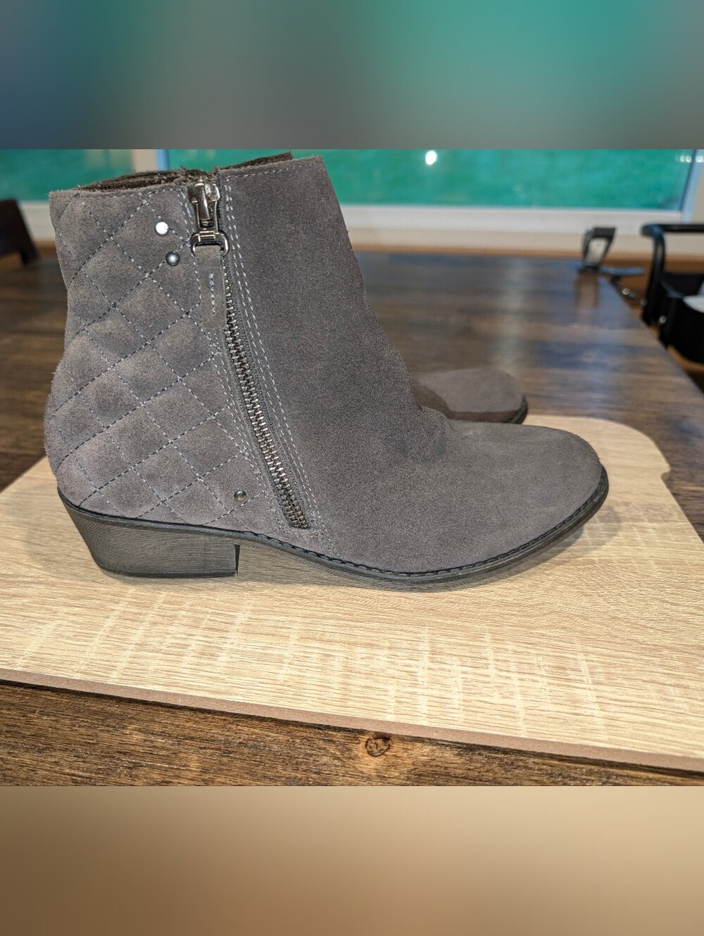 White Mountain Gray Quilted Suede Ankle Boots